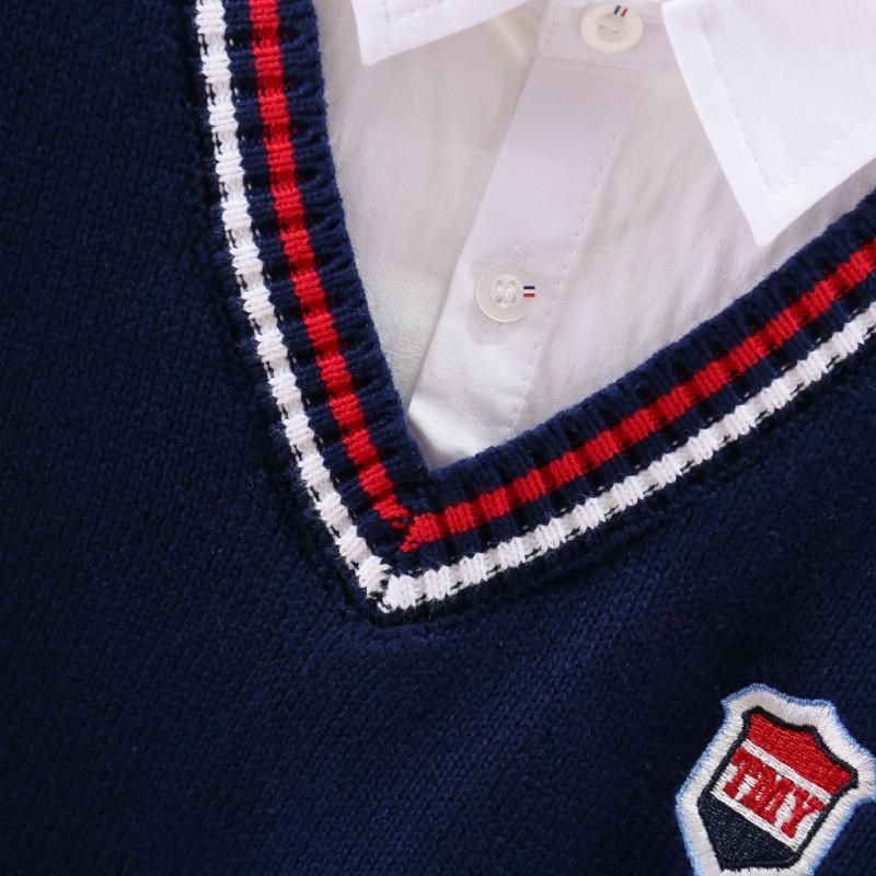 男童毛衣假两件2025秋冬款大儿童纯棉针织衫红色加绒加厚男孩冬装