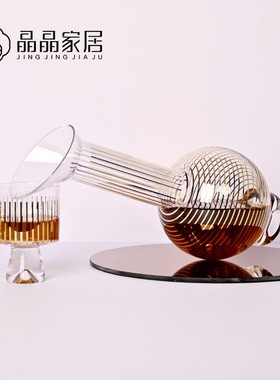 轻奢极简创意透明玻璃酒杯醒酒器金银色条纹酒店餐桌面装饰品摆件