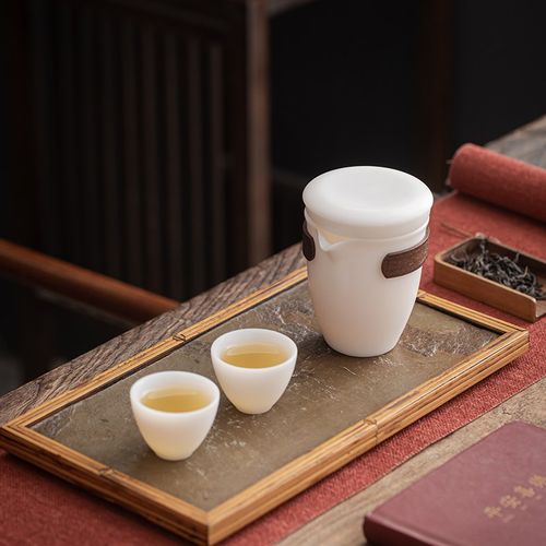 唐舍 冰种羊脂玉瓷快客杯一壶二杯旅行茶具套装旅游便携包白瓷