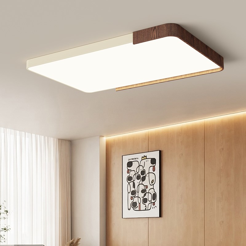 全光谱护眼中古风胡桃木纹客厅吸顶灯复古侘寂风房间主卧灯书房灯