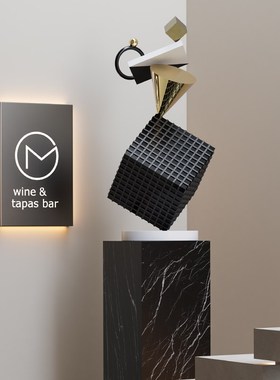 金属平衡方块立体雕塑摆件落地商场酒店售楼处装饰品创意电镀艺术