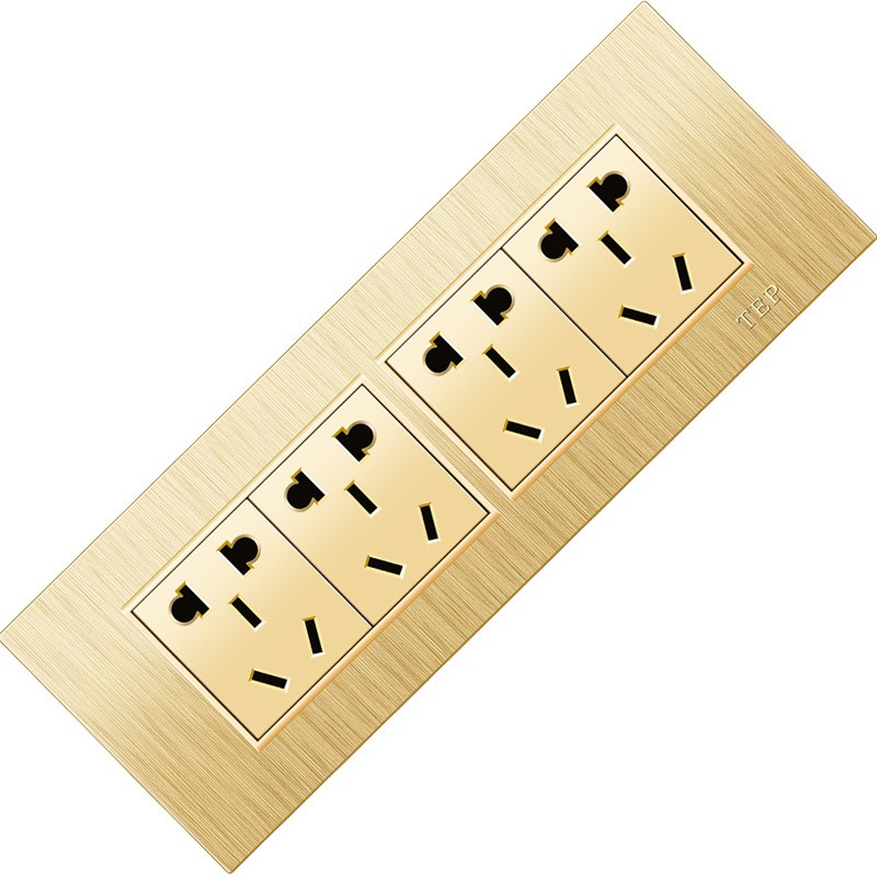 TEP118型一开九孔16A空调开关插座带四开3孔12十二孔四位面板金色