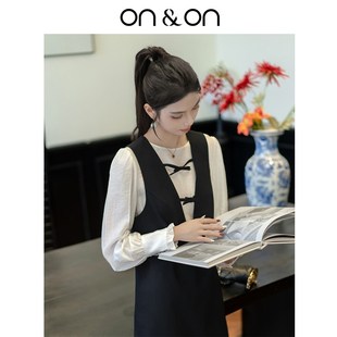 蝴蝶结蕾丝拼接小个子可穿背心连衣裙 法式 ON&ON 安乃安2025春季