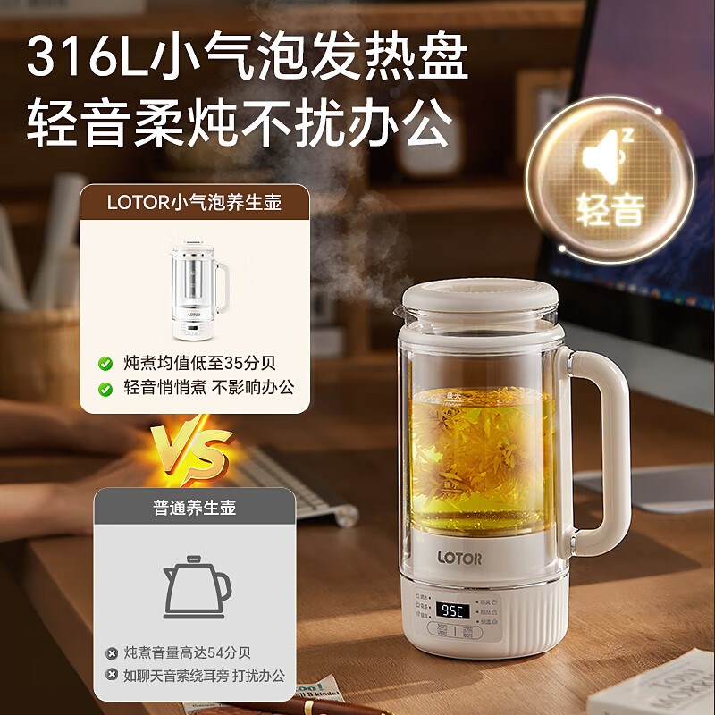 LOTOR多功能电炖杯2025小型养生壶炖煮锅玻璃煮茶器烧水壶办公室