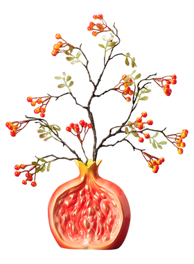 多子多福石榴摆件新中式禅意奢客厅博物架花瓶玄关电视柜装饰品