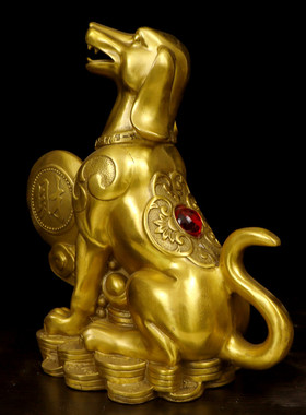 纯铜十二生肖狗金钱元宝狗招财进宝聚宝盆狗家居装饰客厅办公摆件