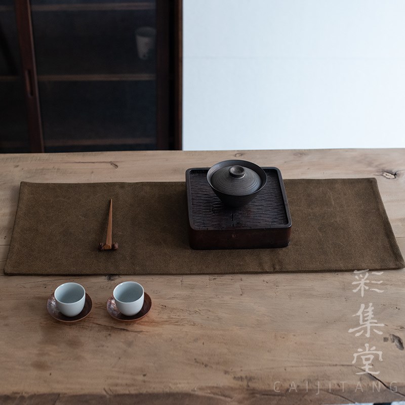 彩集堂 复古干泡长茶席 侘寂加厚水洗帆布茶桌垫布茶咖桌旗茶铺垫