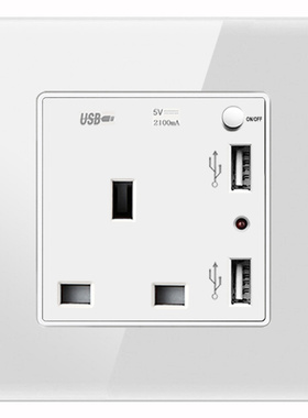 13A插座USB电灯制多用20A灯曲冷气面板家用白色钢化玻璃触摸开关