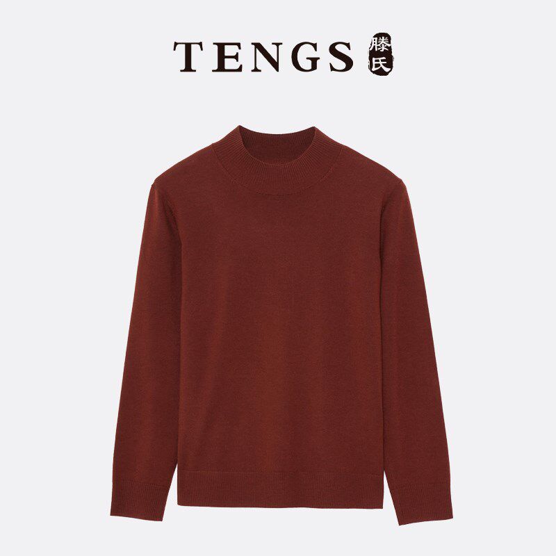 TENGS滕氏春季女装半高领时尚简约基础衫柔软羊毛针织衫套头衫