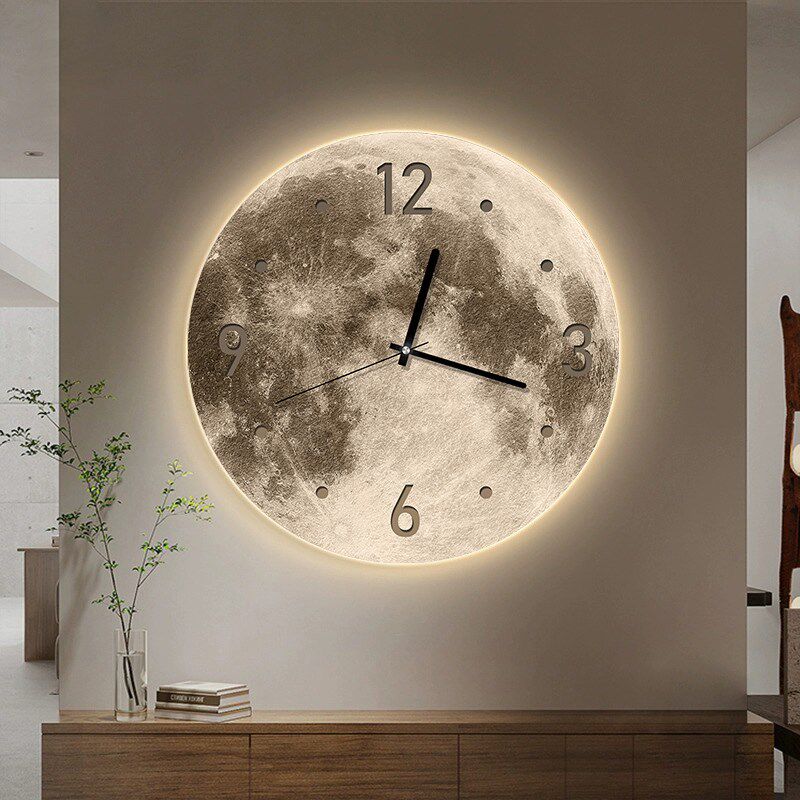 月球钟表挂钟客厅装饰画网红时尚2024新款高级感挂画创意时钟壁灯