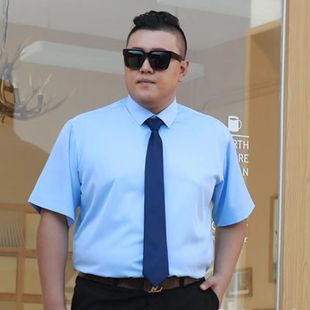 大码 衬衫 加肥男装 胖子加大白衬衣修身 男士 免熨商务工作服寸衫 短袖