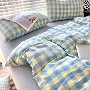 色织水洗棉格子四件套纯棉全棉四季款床单床笠被套单双人床上用品