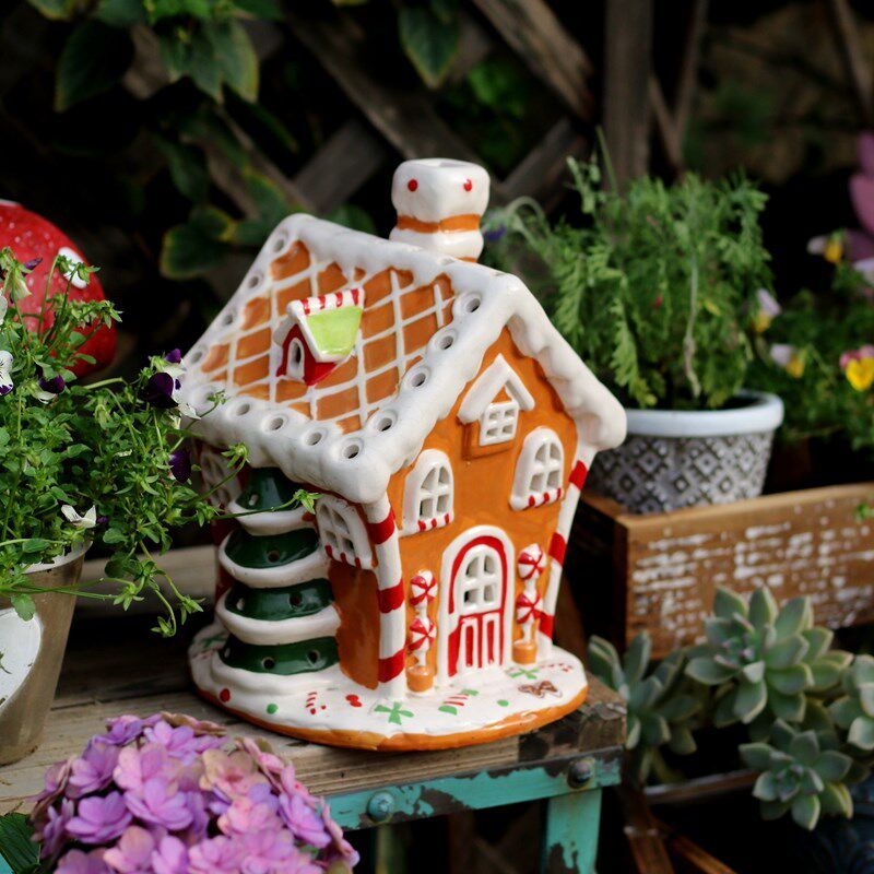 花园庭院桌面陶瓷糖果屋摆件田园独特建筑童话装饰屋造景户外装饰