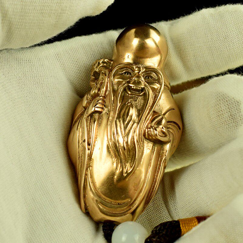 黄铜紫铜实心南极子长寿仙翁老寿星随身把玩手把件挂件收藏工艺品