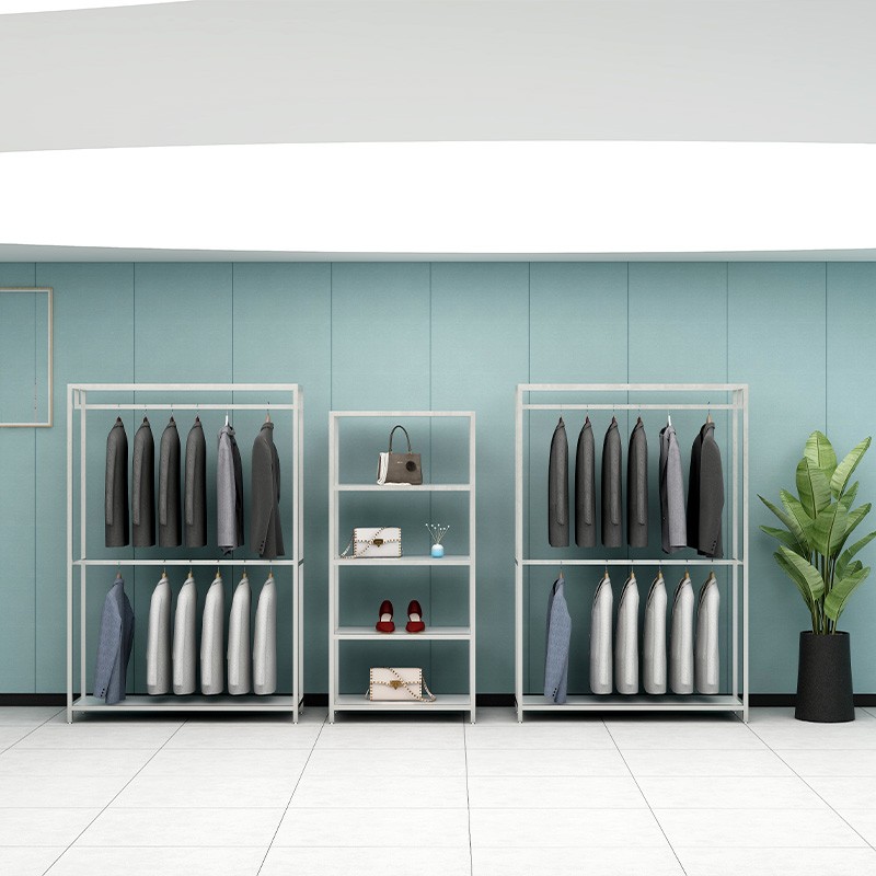 婚纱架子双层展示架金色铁艺落地式影楼西装礼服货架男装挂衣架杆