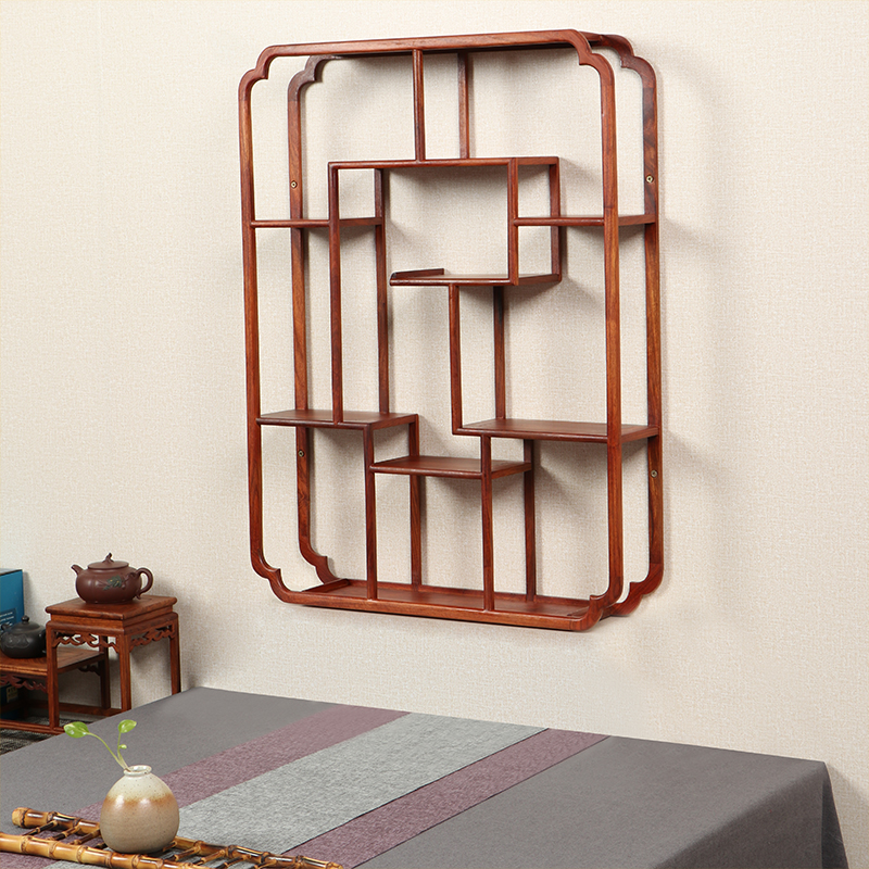 博古架多宝阁花梨木墙上置物架客厅茶具古董架展示架实木摆架