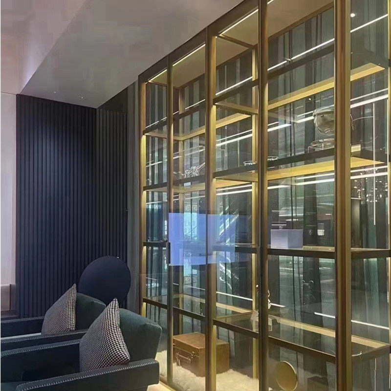 铝合金发光玻璃层板 带灯酒柜玻璃柜置物架铝框红酒架 葡萄酒杯架