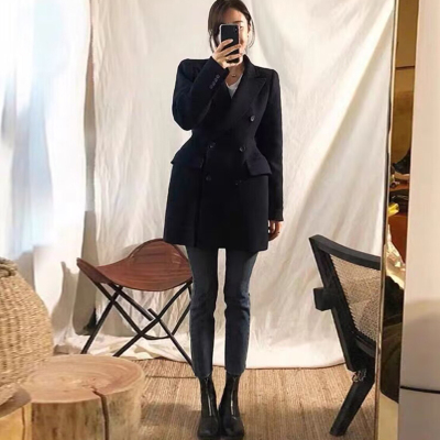 毛呢西装外套女秋新款加厚沙漏型高级感修身时尚羊毛毛呢子大衣女
