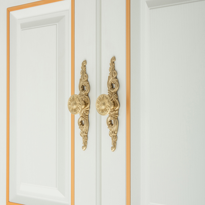 欧式黄铜拉手美式柜门抽屉衣柜轻奢纯铜整体橱柜门家俱金色门把手