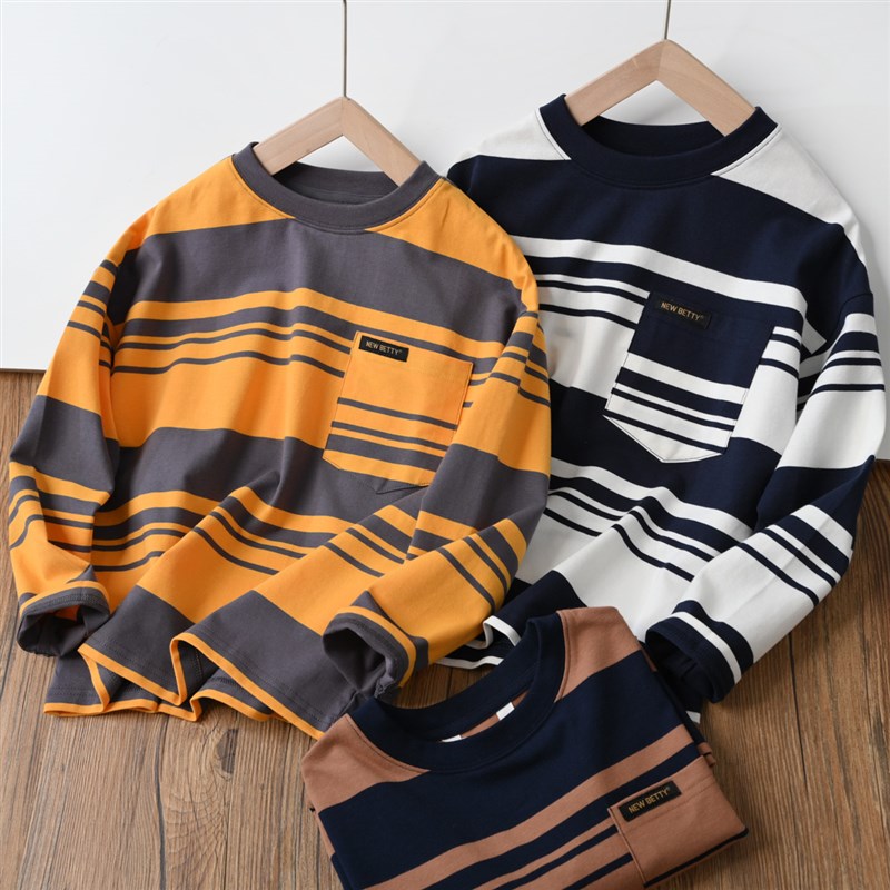 无补儿童条纹长袖T恤 男童女童宽松打底衫 中大童170码 春秋童装