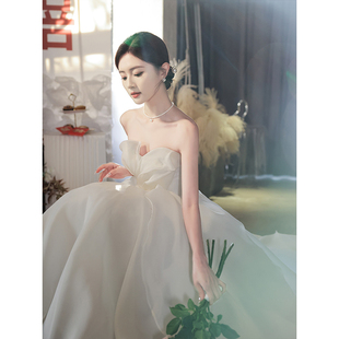 轻婚纱2023新款 在逃公主敬酒服新娘订婚礼服女 森系出门纱旅拍法式
