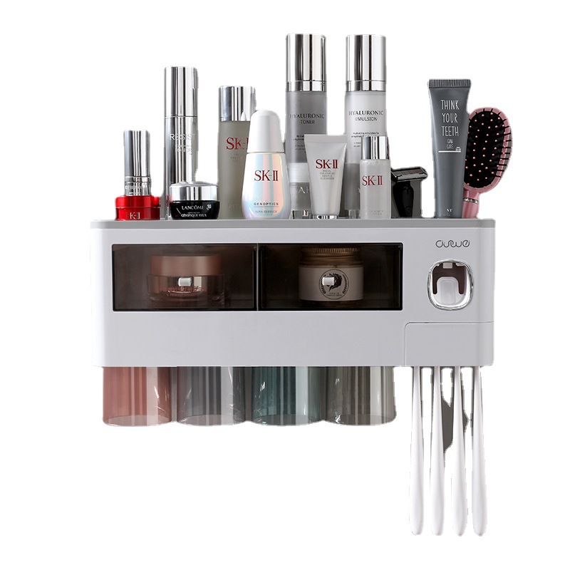 牙刷置物收纳免打孔漱口杯刷牙杯塑料挂墙化妆室壁挂式家庭架子