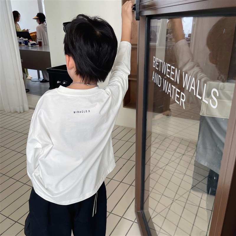 男童长袖t恤儿童打底衫春秋款男宝宝春装纯棉小童白色上衣春季潮