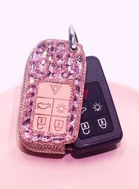 适用沃尔沃式插入式钥匙套0S60L女S80L镶钻V40V60卡通XC60XC7包扣