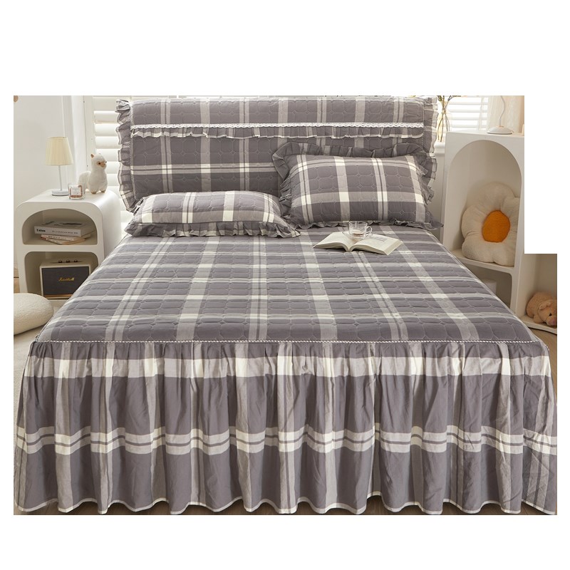 全棉水洗棉格子床裙单件夹棉加厚纯棉床罩套带裙边床单床垫保护套