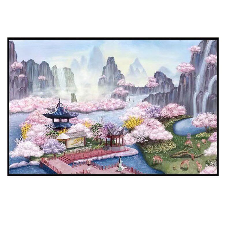 仙境清晨十字绣2023新款线绣客厅大幅满绣大格棉线自己绣手工风景