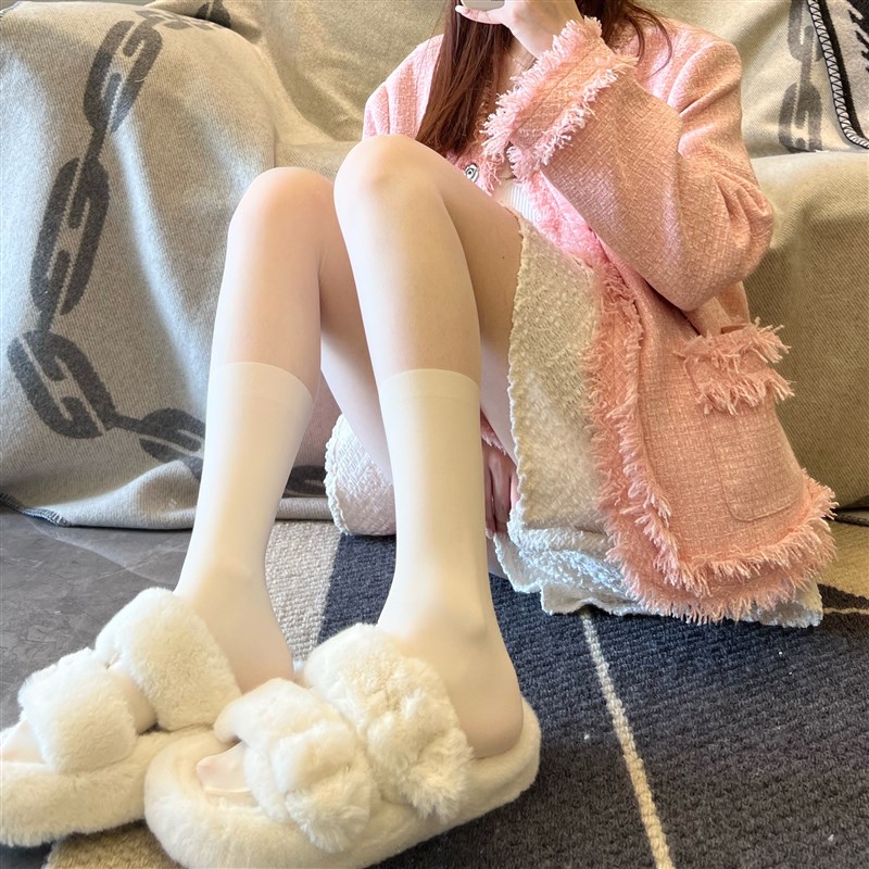 陆甜茶 拼接白色丝袜假小腿袜过膝高筒秋冬季打底袜j丝袜性感女