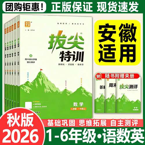 安徽专用 拔尖特训一二三年级四五年级六年级上册下册语文数学英语人教版北师大版译林青岛小学教材同步训练习册一课一练53天天练