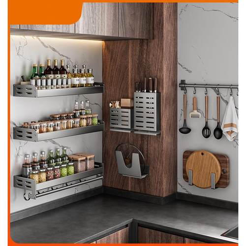 日本进口MUJIE厨房置物架壁挂式砧板架刀架多功能调味料全收纳架