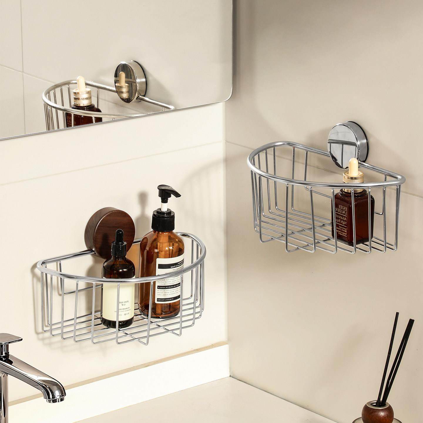 不锈钢吸盘浴室置物架壁挂式免打孔收纳篮卫生间洗手台洗漱品挂篮,收纳整理,挂篮,淘宝优惠券,粉丝福利购,淘宝优惠卷