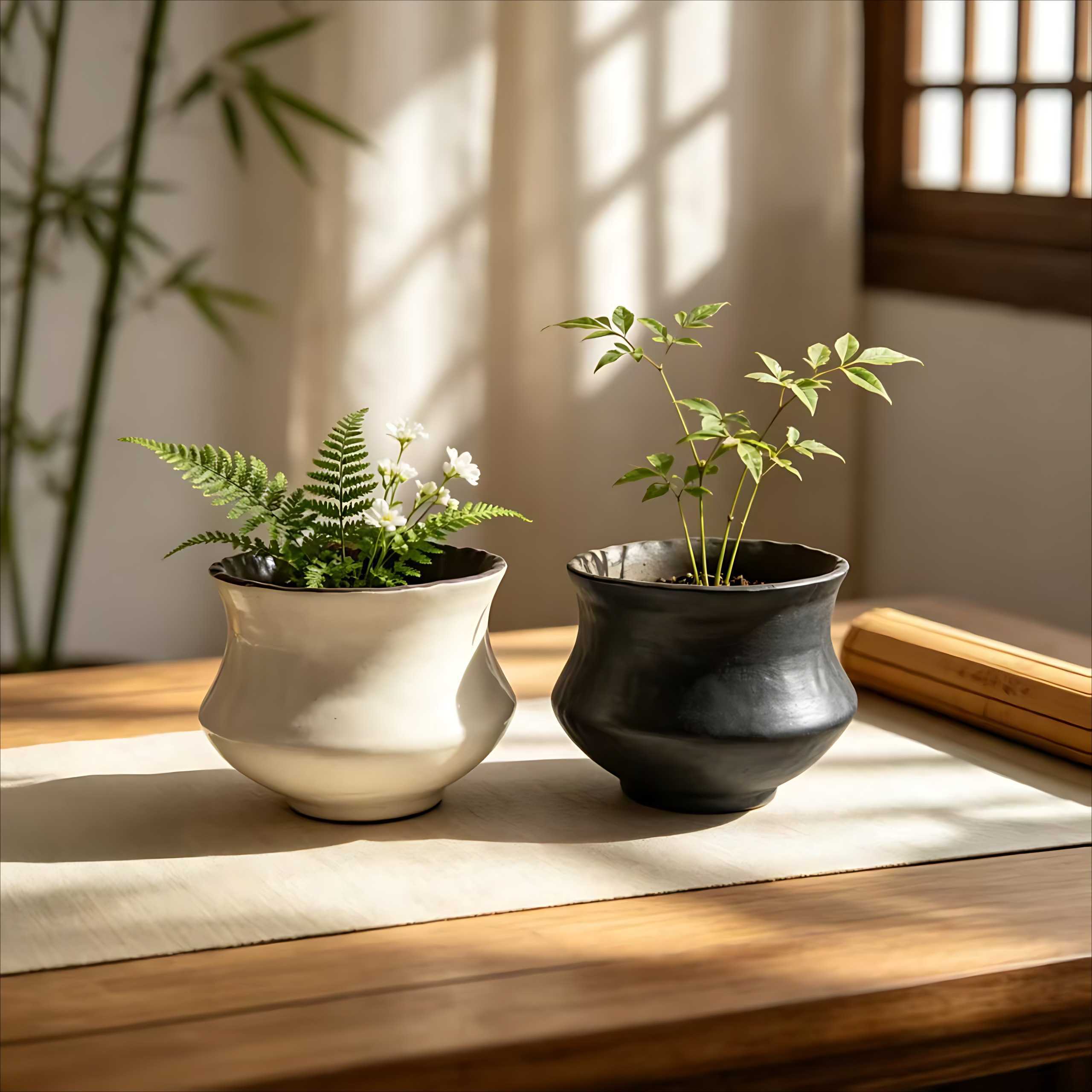 景德镇侘寂风陶瓷花盆桌面花瓶