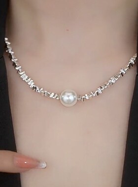 单颗珍珠吊坠项链夏季2023年新款气质锁骨链碎银子个性百搭脖颈链