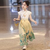 夏天中国风古装 夏款 夏季 2024新款 裙子 儿童汉服唐装 女童马面裙套装