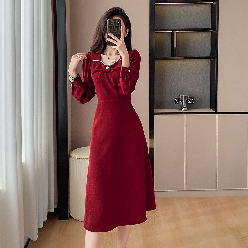 长袖敬酒服2023新款新娘秋冬季结婚订婚礼服连衣裙平时可穿高级感