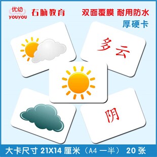 杜曼百科闪卡电视台气象天气预报图标早教认知看图识X字卡益智玩