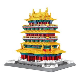 四大名楼中d国古建鹳筑雀楼高难男拼装模型积木玩具度孩子益智礼
