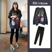 套装 裤 2023新款 宽松上衣冬季 子加绒加厚两件 厚棉T春秋款 孕妇秋装