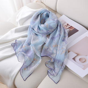 真丝珍珠纱丝巾女2025新款围巾夏季薄款百搭披肩外搭高端纱巾防晒