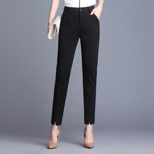 烟管裤 女职业正装 2024春秋新款 直筒休闲裤 西装 子开叉小脚铅笔裤 裤