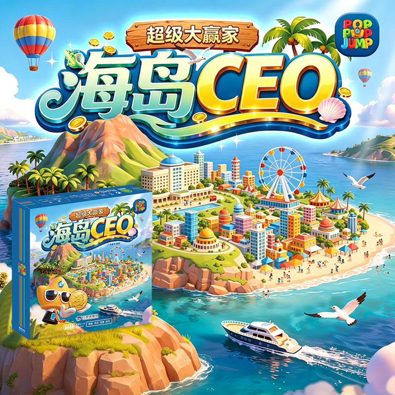 POPPOPJUMP泡泡跳聚游机配套儿童桌游海岛CEO经营策略对战棋牌