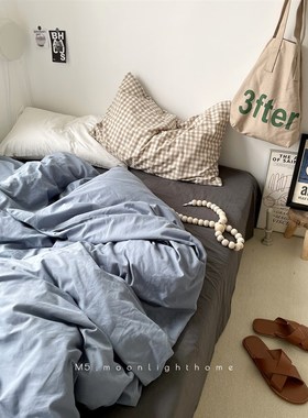 西雅图夜未眠/is混搭纯色全棉四件套水洗棉Q蓝色男士床笠床品