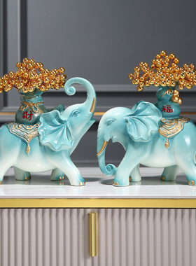 大象摆件一对乔迁新居礼品电视柜酒柜玄关摆Q件轻奢艺术装饰品