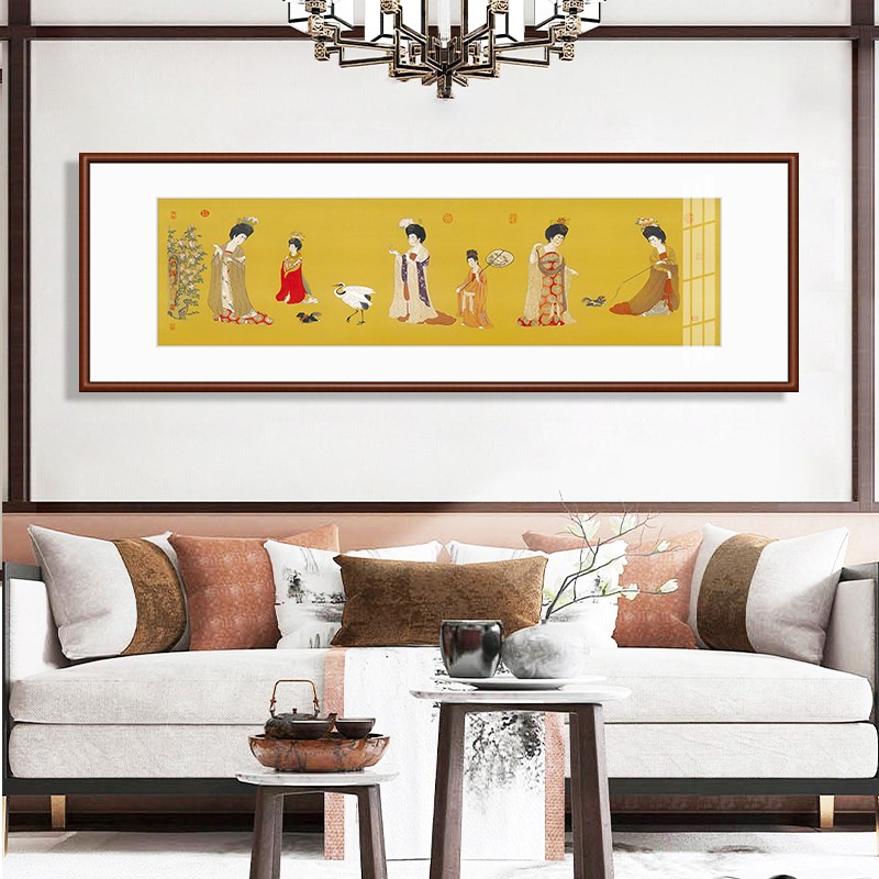 捣练图簪花仕女图挂画q虢国夫人游春图装饰画古代名画客厅国画横