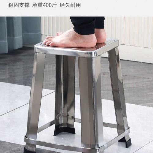 不锈钢方凳子金属流水线高凳工厂车间家用四脚钢筋凳户外餐椅板凳