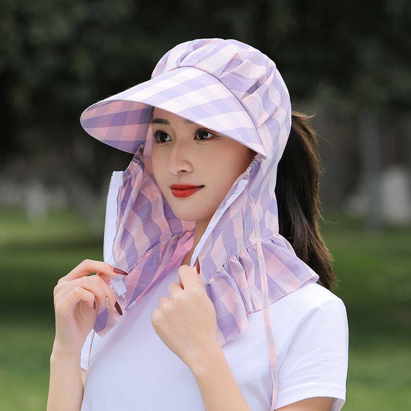 采茶帽春夏防晒帽子女士夏防紫外线遮脸遮阳帽骑电动车防风太阳帽