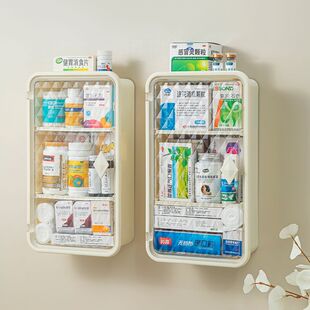 免打孔壁挂式药箱家用大容量植物架装药品收纳盒应急药物分类柜